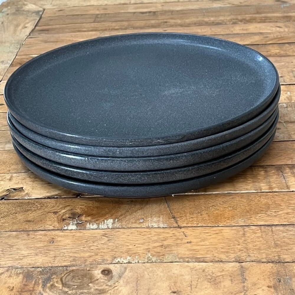 5 Crate & Barrel Wren Stoneware Dinner Plates Matte Dark Grey Charcoal 11”